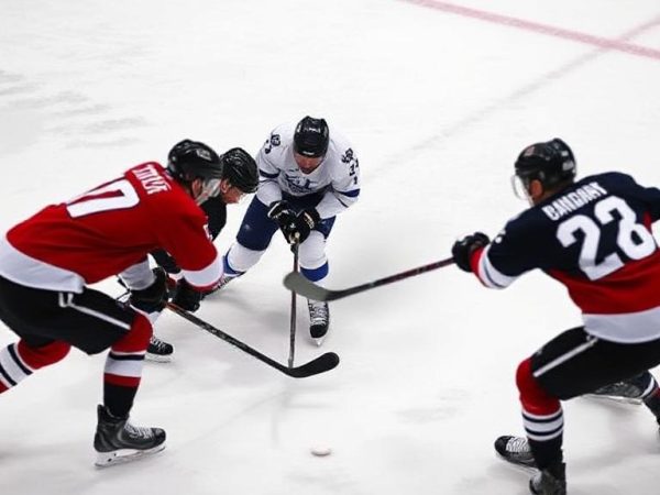 Team Canada and Team Finland players competing in the 4 Nations Face-Off