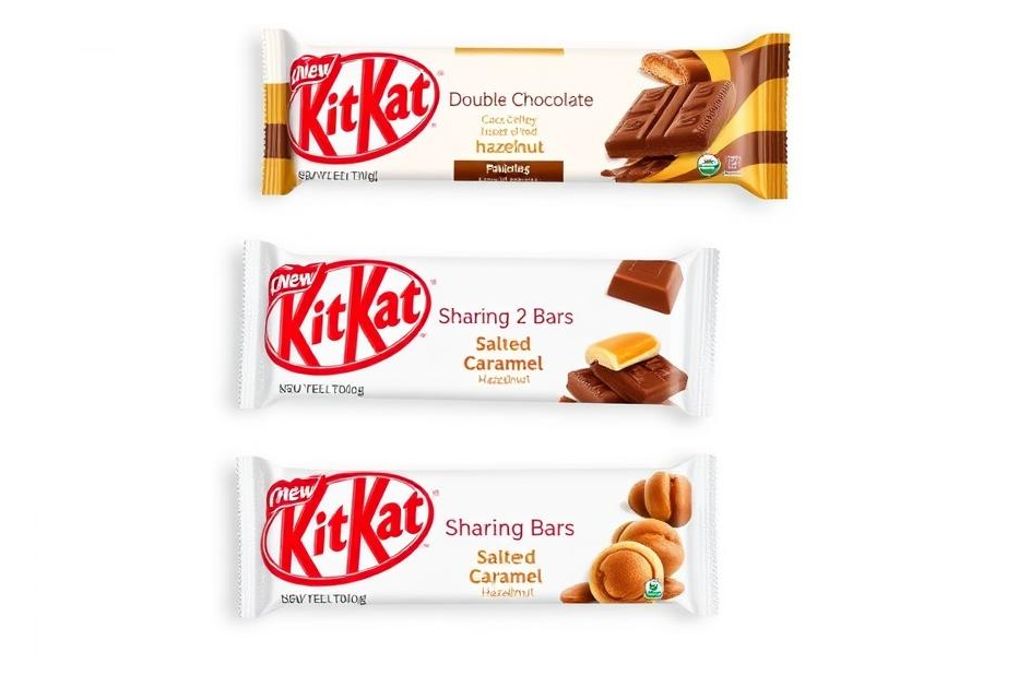 New KitKat sharing bars in Double Chocolate, Salted Caramel, and Hazelnut flavors